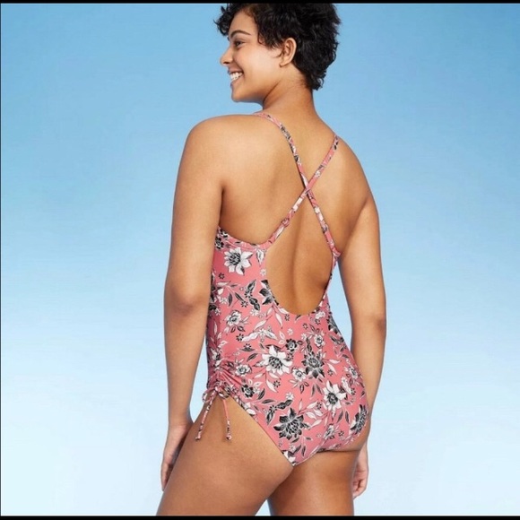 Pink floral one piece swim suit - Picture 6 of 7